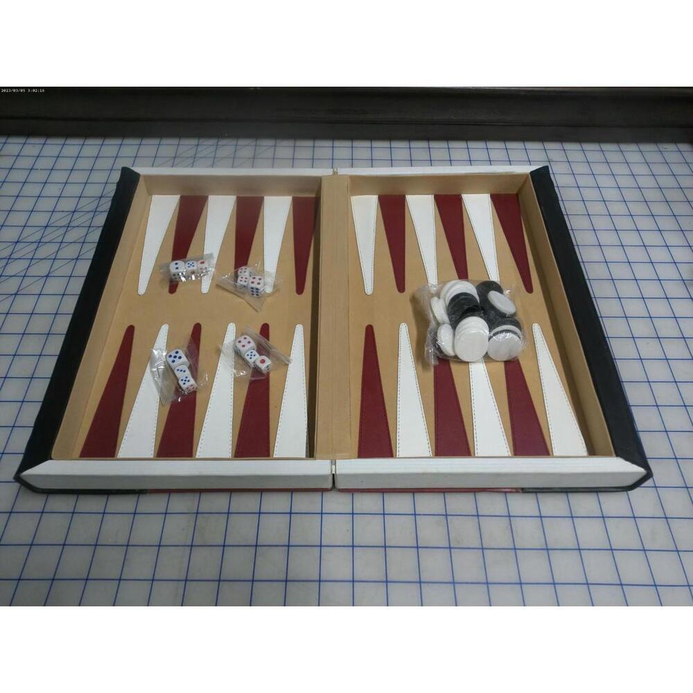 Portable Backgammon Game Set Folding Book Style Case w Dice & Pieces